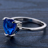 Sapphire-Blue Heart CZ Solitaire Ring