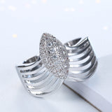 Pavé CZ Marquise Top Ribbed Band Ring