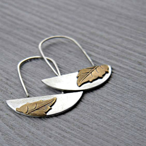 Silver Half Moon Gold Leaf Earrings
