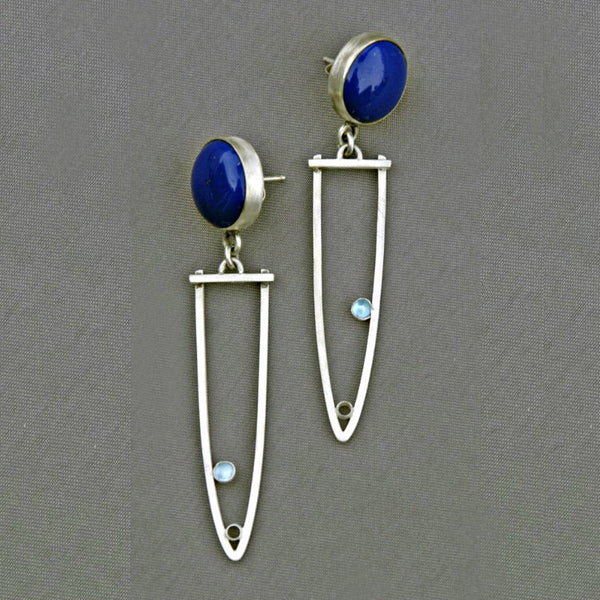 Lapis-Look Stud Open Triangle Drop Earrings