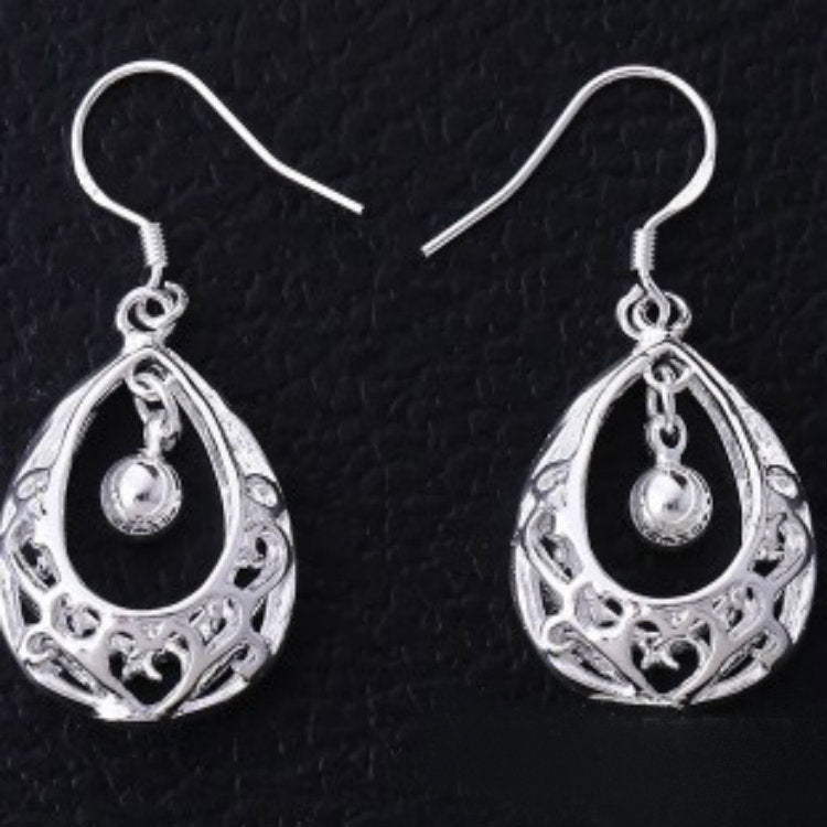 Silver Filigree Teardrop Bead Drop Earrings