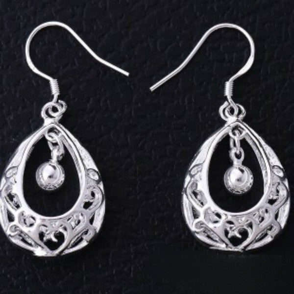 Silver Filigree Teardrop Bead Drop Earrings