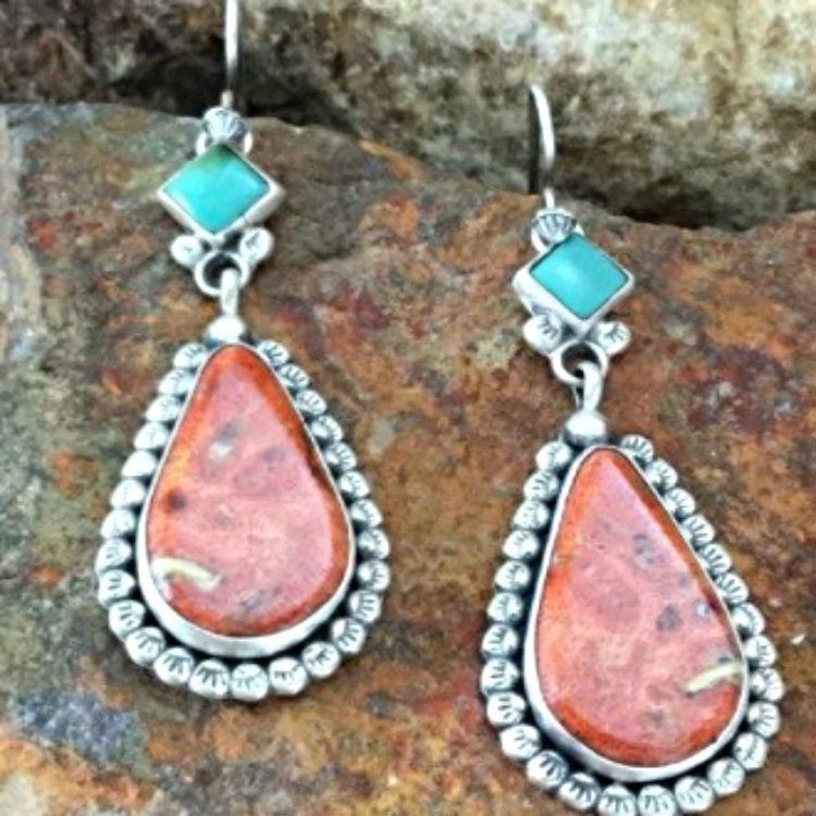 Pink Teardrop Turquoise-Look Dotted Drop Earrings