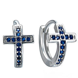 Sapphire-Blue CZ Cross Huggie Earrings
