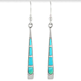 Blue Opal-Look Inlay Long Bar Earrings