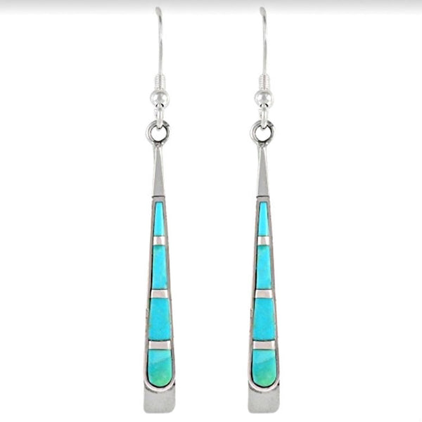 Blue Opal-Look Inlay Long Bar Earrings
