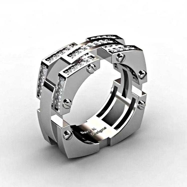 Square Interlock Pave CZ Men's Band