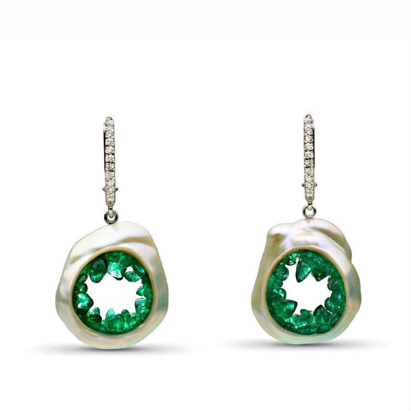 Baroque Pearl-Look Green CZ Drop Earrings