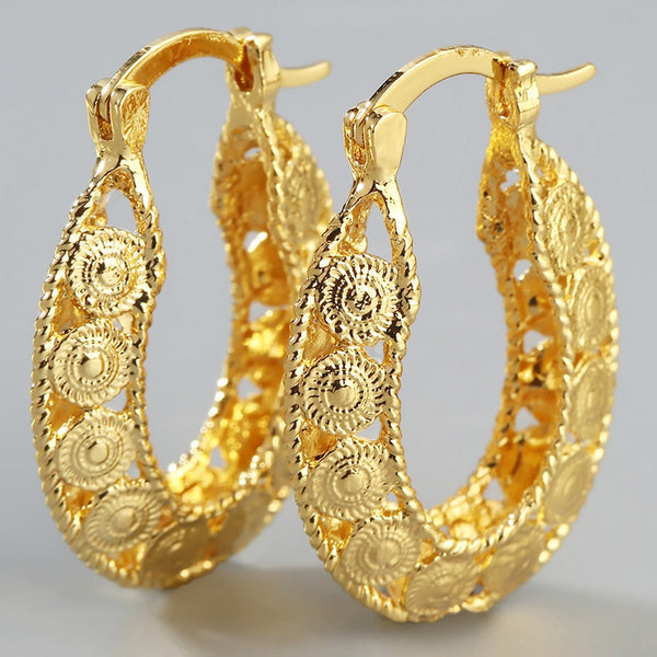 Gold Spiral Filigree Wide Hoop Earrings