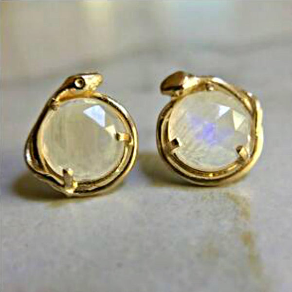 Moonstone-Look Round Snake Wrap Stud Earrings