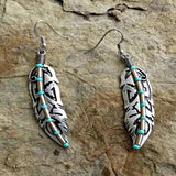 Turquoise-Look Bead Feather Drop Earrings