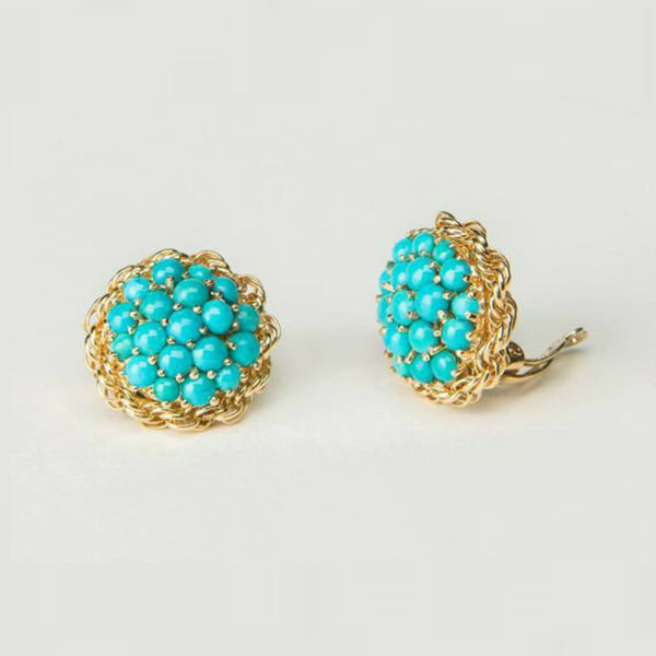 Turquoise-Look Bead Cluster Stud Earrings