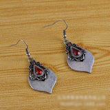 Ruby-Red Teardrop Leaf Antique Drop Earrings