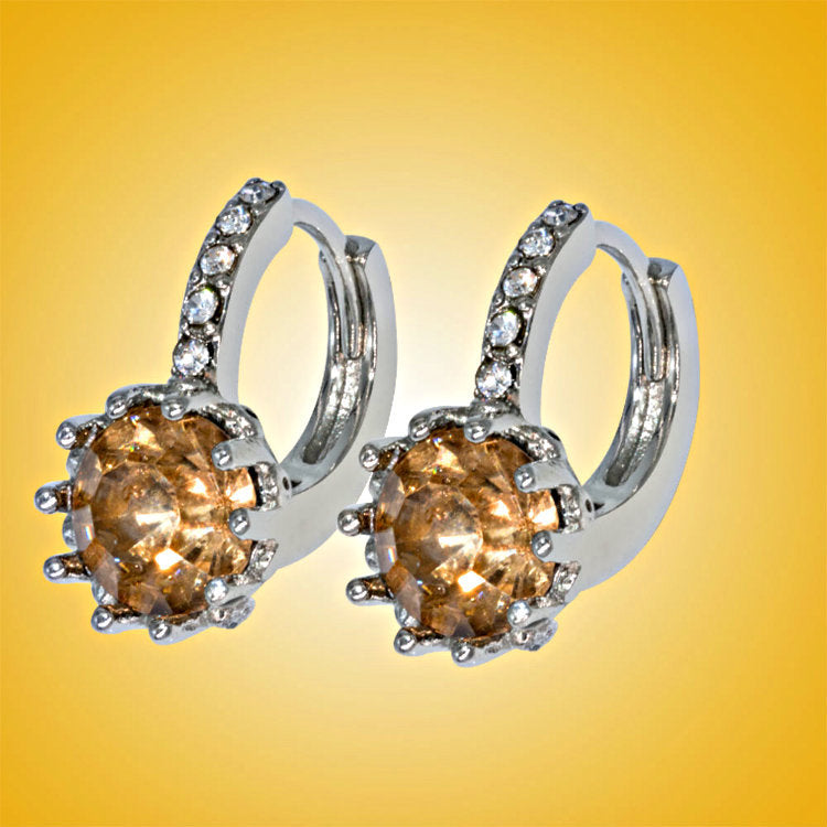 Champagne Round CZ Crown Huggie Earrings