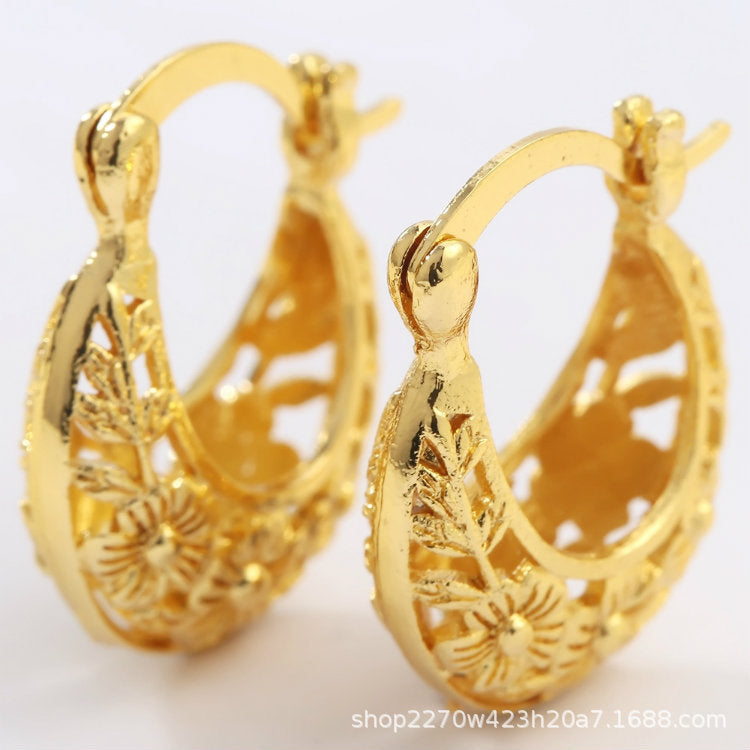 Floral Filigree Basket Hoop Earrings