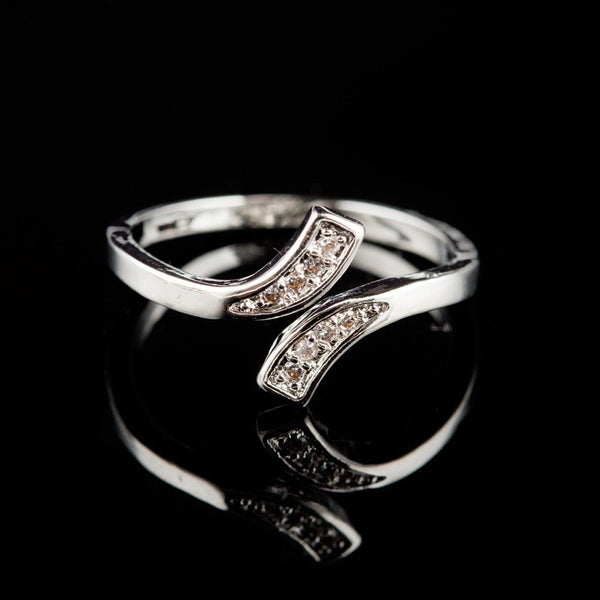 Pave CZ Dainty Bypass Open Ring
