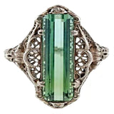 Mint-Green Baguette Filigree Art Deco Ring