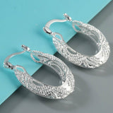 Silver-Tone Filigree Lace Hoop Earrings