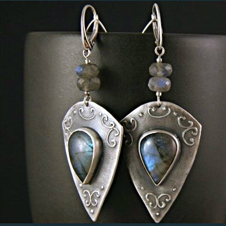 Labradorite-Look Teardrop Shield Drop Earrings