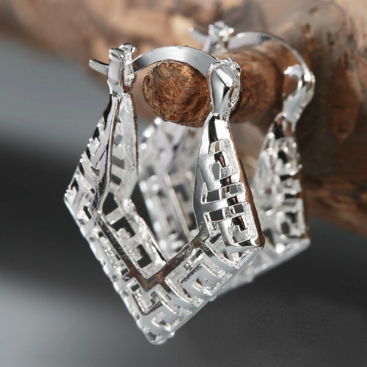 Greek Key Square Openwork Hoop Earrings