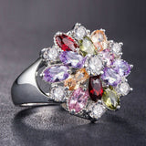 Flower Cluster Multicolor CZ Cocktail Ring