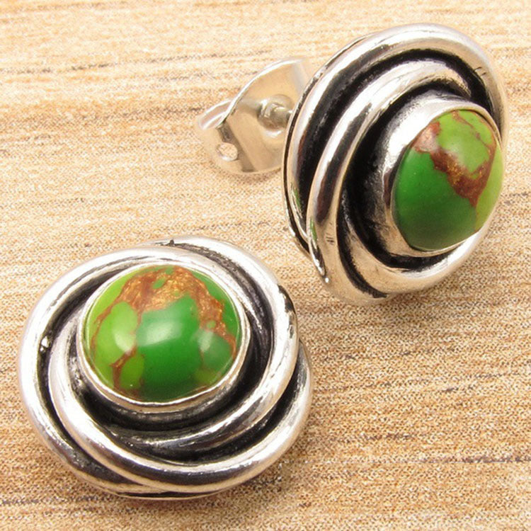 Green Turquoise-Look Swirl Stud Earrings