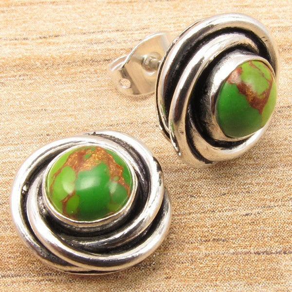 Green Turquoise-Look Swirl Stud Earrings