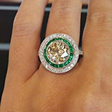 Yellow Round CZ Green Halo Target Ring