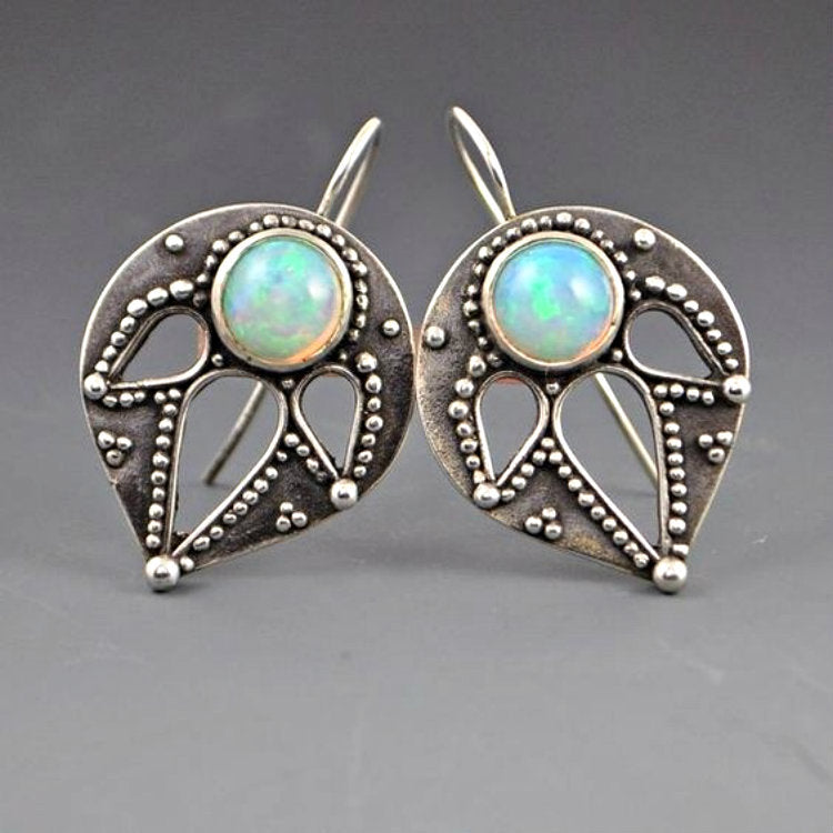 Opal-Look Round Dotted Leaf Drop Earrings