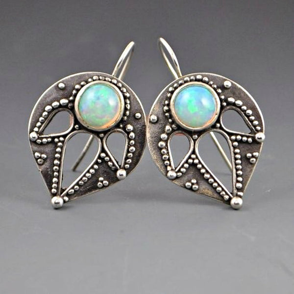 Opal-Look Round Dotted Leaf Drop Earrings