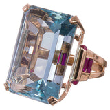 Aqua Emerald-Cut Rose Gold Statement Ring
