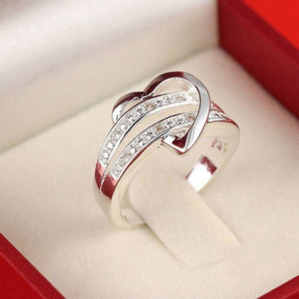Heart Wave CZ Accent Band Ring