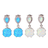 Opal-Look Teardrop and Square Drop Earrings
