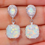 Opal-Look Teardrop and Square Drop Earrings