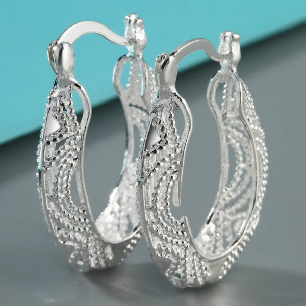 Silver-Tone Filigree Lace Hoop Earrings