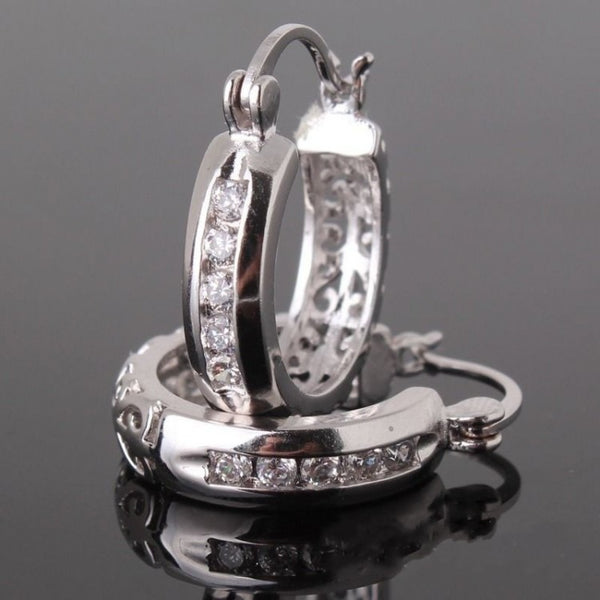 Channel CZ Openwork Huggie Hoop Earrings