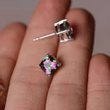 Rainbow Cushion CZ Stud Earrings