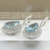 Aqua Pear CZ Halo Pave Drop Earrings