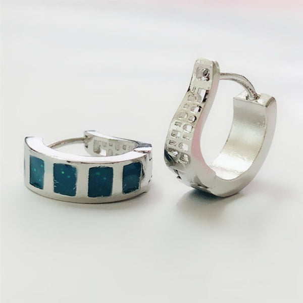 Blue Opal-Look Inlay Huggie Hoop Earrings