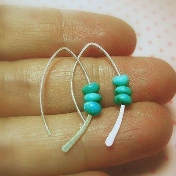 Turquoise-Look Bead Threader Wire Earrings