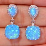 Opal-Look Teardrop and Square Drop Earrings