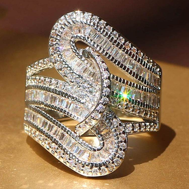 Baguette CZ Swirl Wave Statement Ring