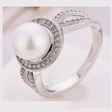 Pearl-Look Pave Swirl Halo Ring