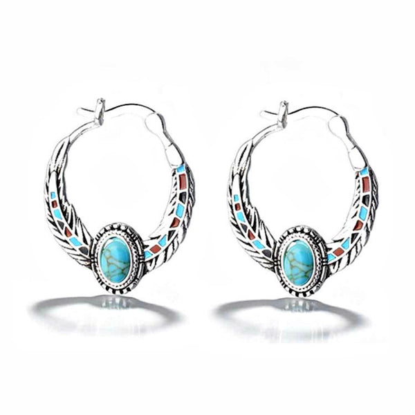 Turquoise-Look Tribal Enamel Hoop Earrings