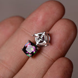 Rainbow Cushion CZ Stud Earrings