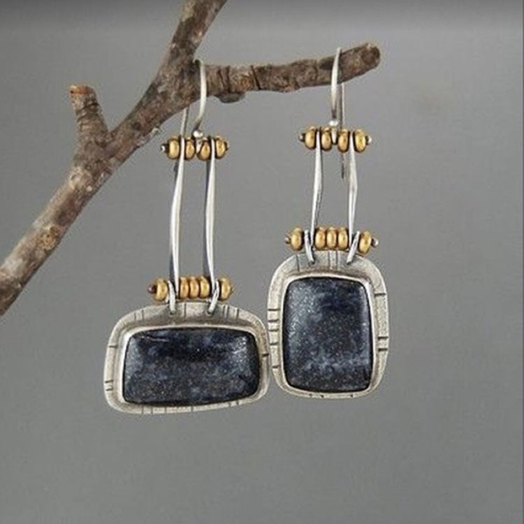 Black Square Stone Bead Drop Earrings