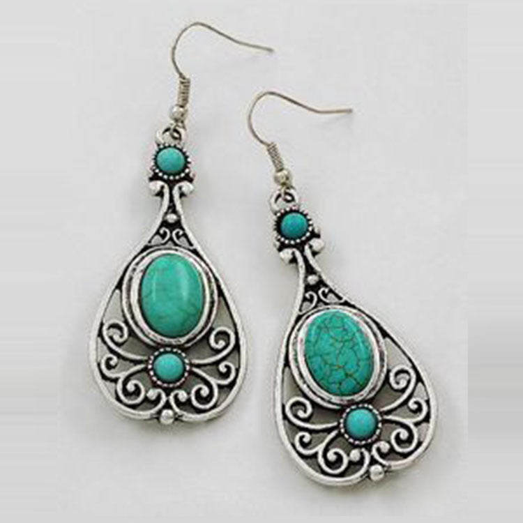 Turquoise-Look Filigree Teardrop Dangle Earrings
