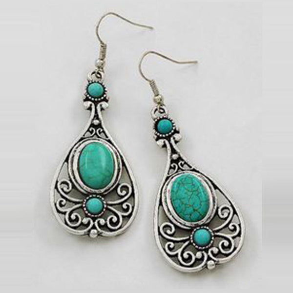 Turquoise-Look Filigree Teardrop Dangle Earrings