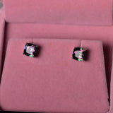 Rainbow Cushion CZ Stud Earrings