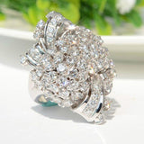 Pave CZ Cluster Floral Spray Cocktail Ring